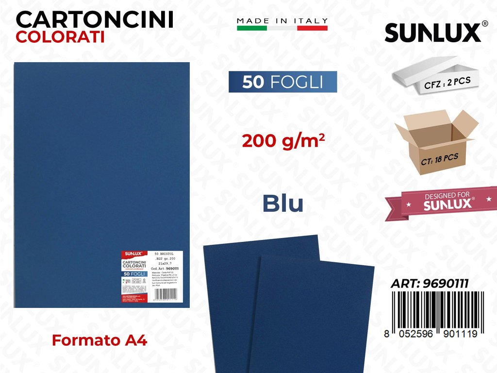 Cartoncino Blu 200GR F.to A4 50FF