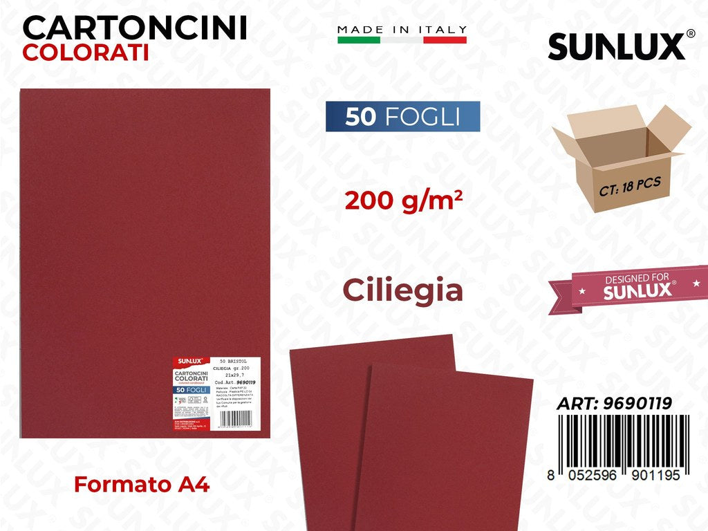 Cartoncino Ciliegia 200GR F.to A4 50FF