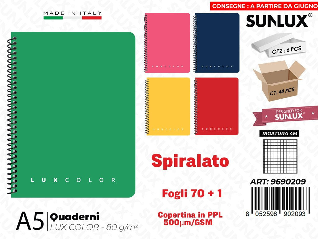 Quaderni 4M A5 Luxcolor Spiral. Ppl 70FF 80GR