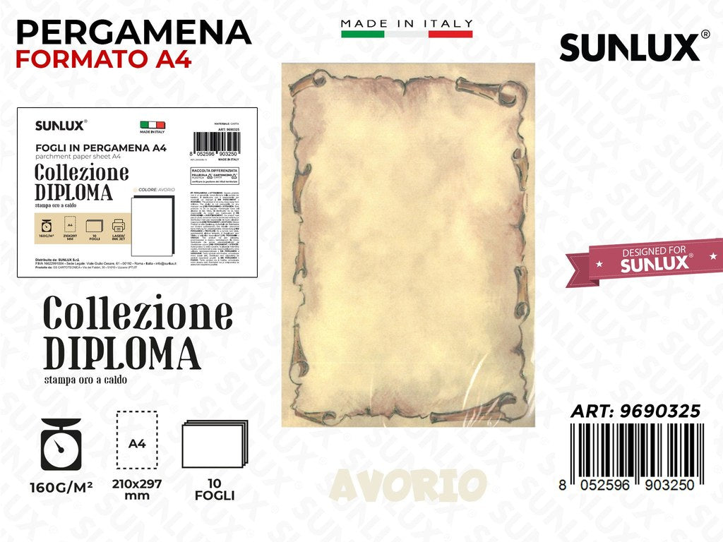 Pergamena Diploma A4 Avorio 10FF 160GR