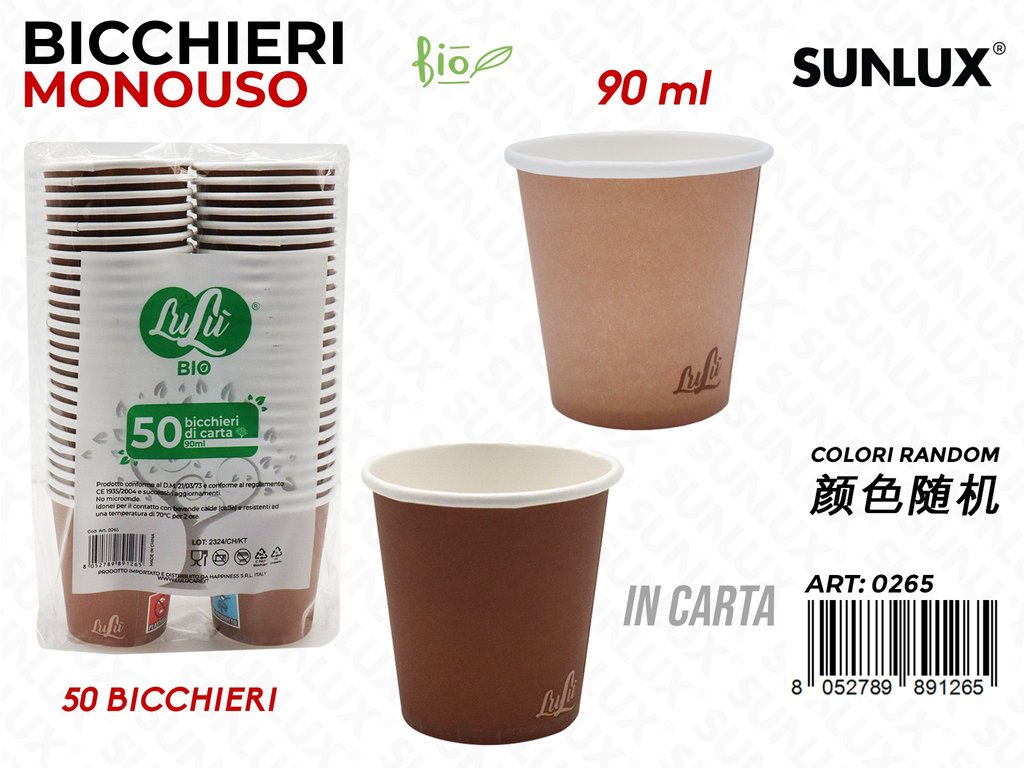 Bicchierini Bio di Carta Marrone 90ML 50PCS