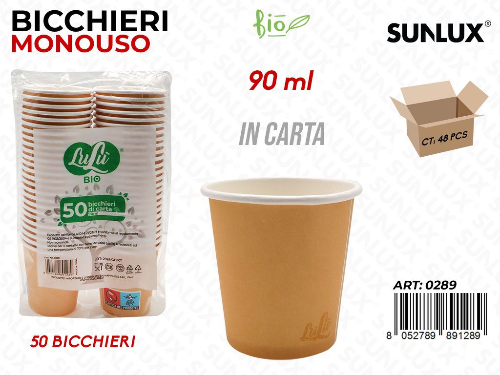Bicchierini Bio di Carta Avana 90ML 50PCS