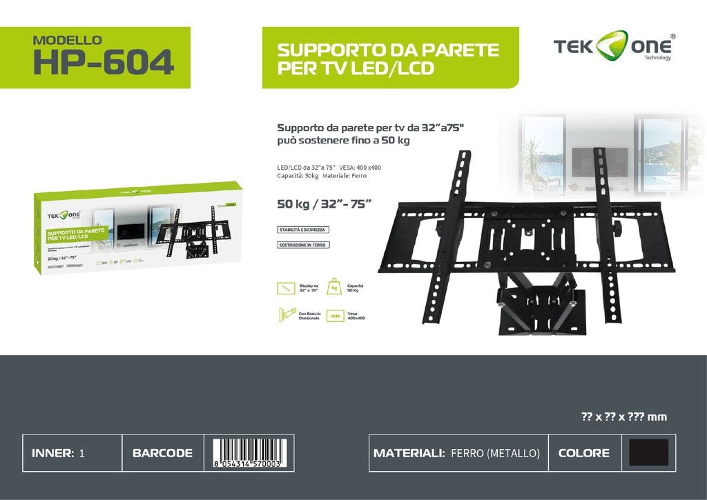 Supporto Da Parete Per Tv LED/LCD 32-75'' 50KG