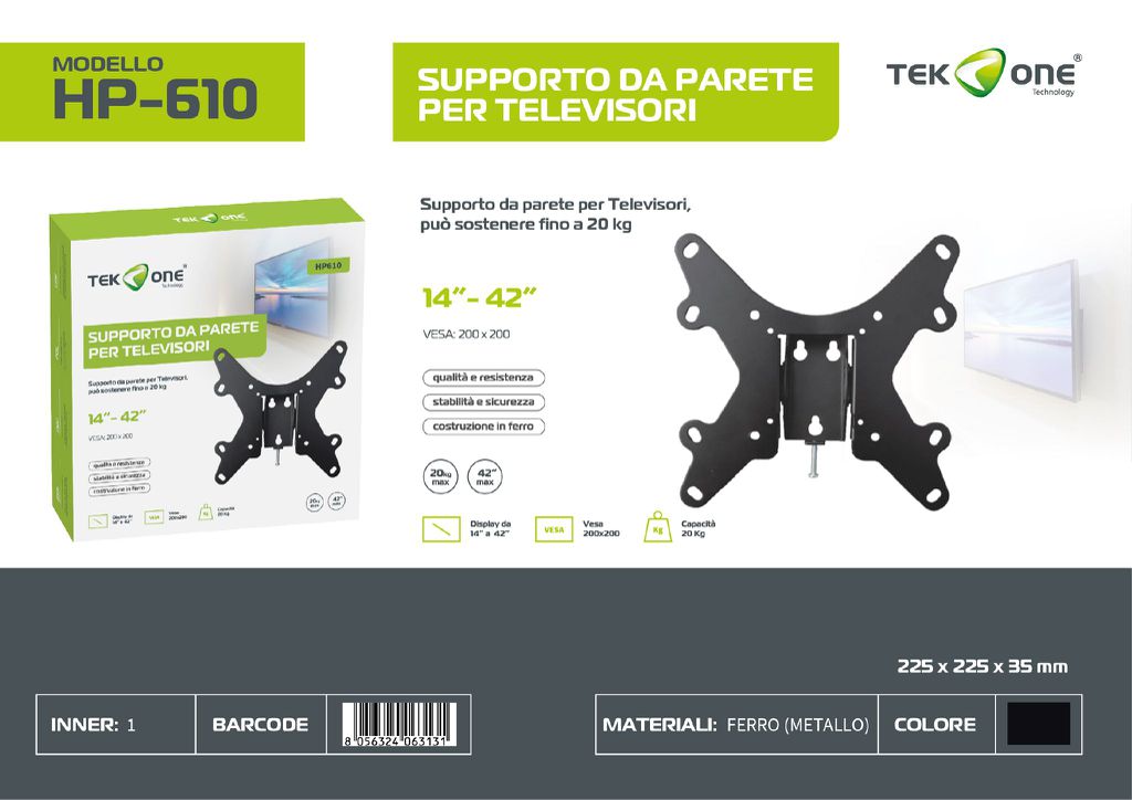 Supporto Tv 14-42'' Max Portata 20KG