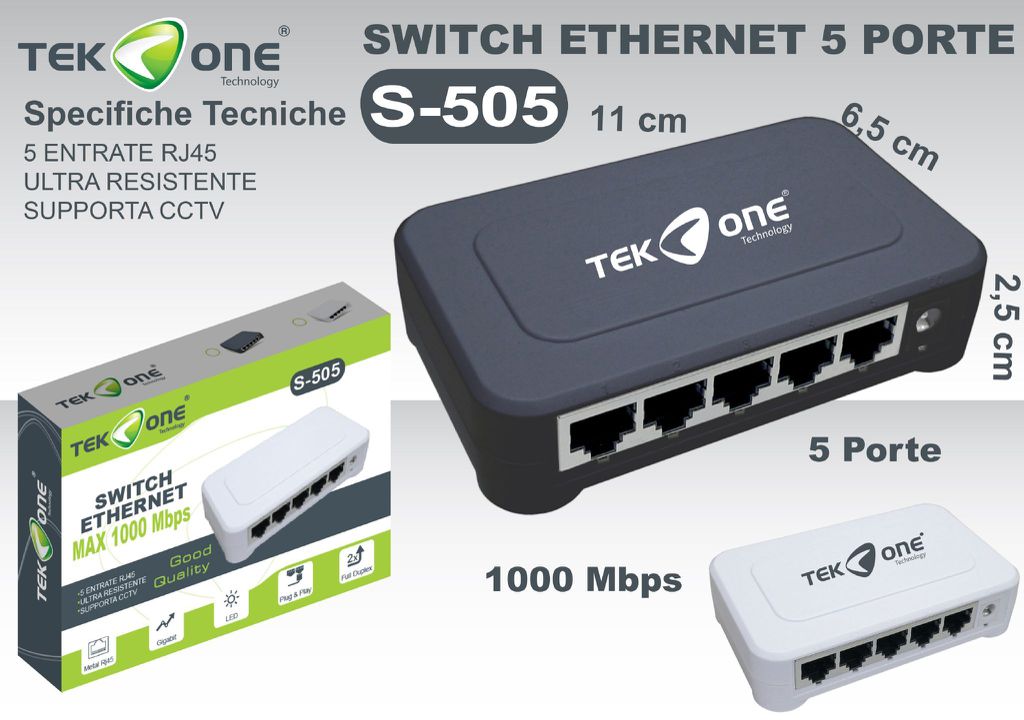 Switch Ethernet 5 Porte Fast 10/1000MBPS