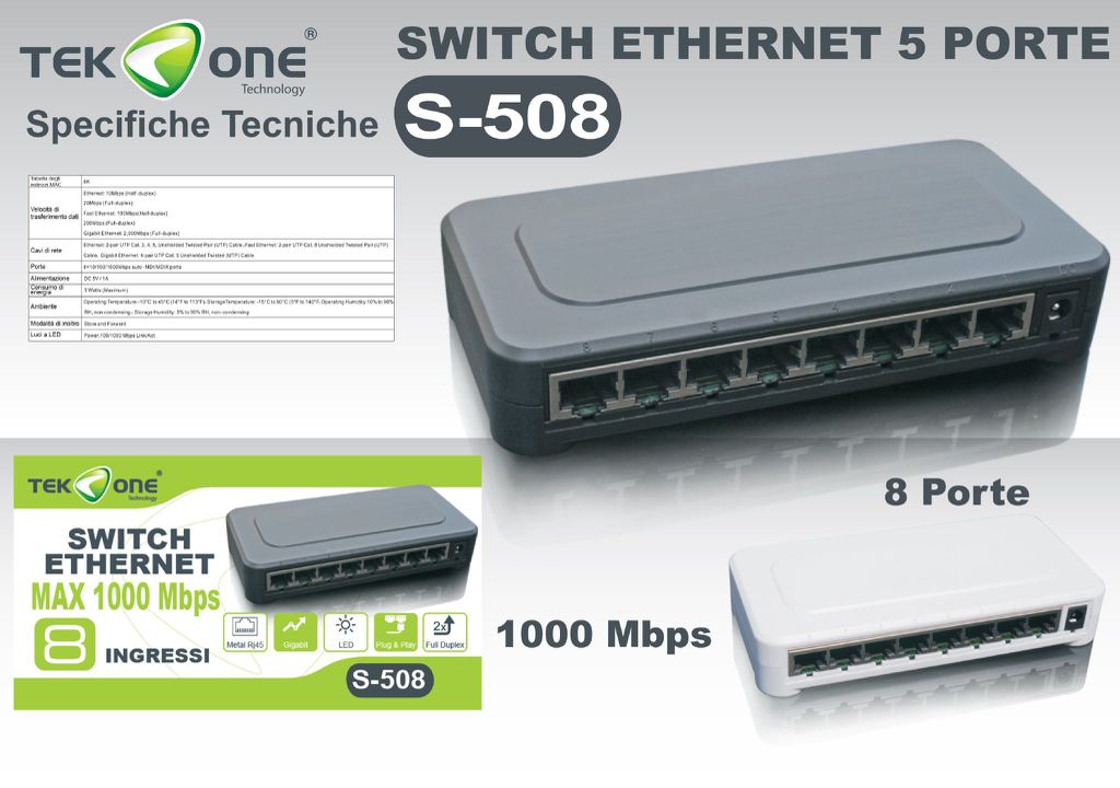 Switch Ethernet 8 Ingressi Fast 10/1000MBPS