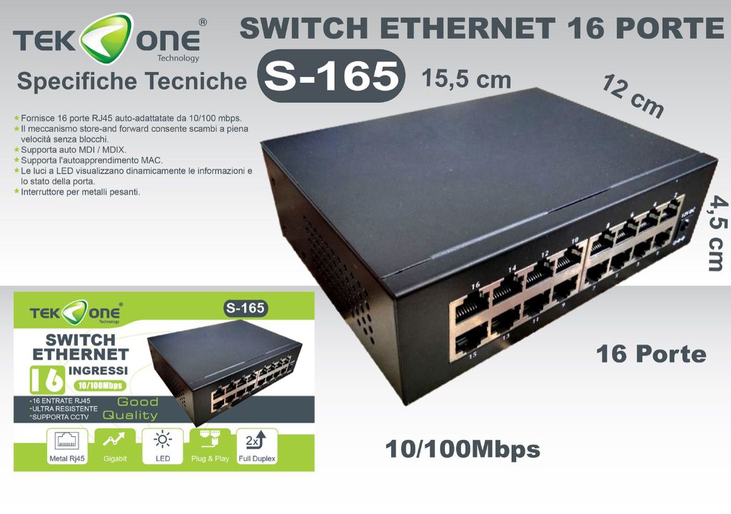 Switch Ethernet 16INGRESSI 10/100MBPS