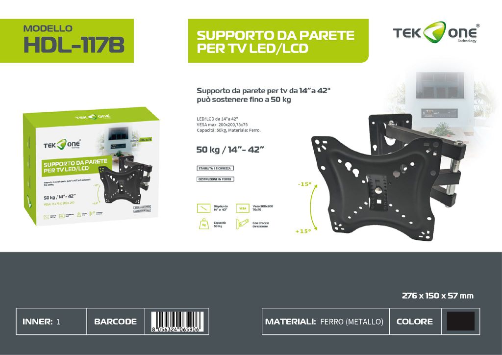 Supporto Da Parete Per Tv LED/LCD 14-42'' 50KG