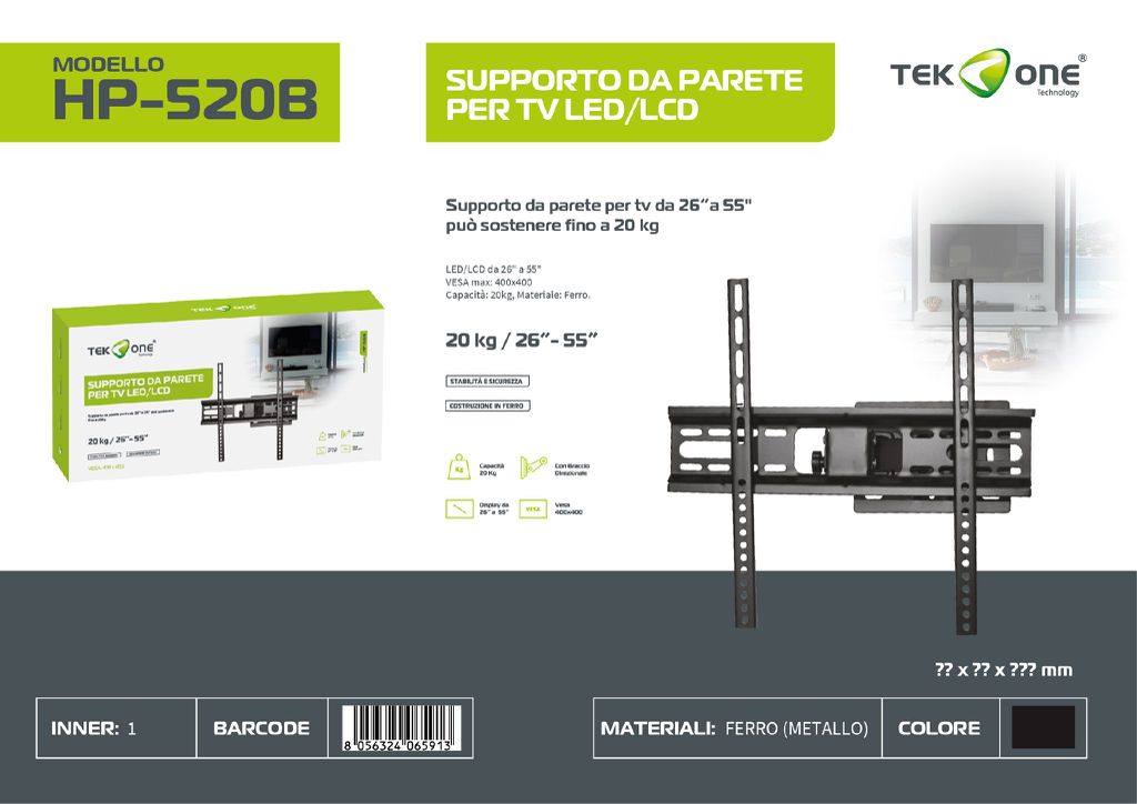 Supporto Da Parete Per Tv LED/LCD 26-55'' 20KG
