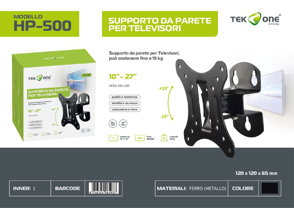 Supporto Tv 10-27" Max Portata 15KG