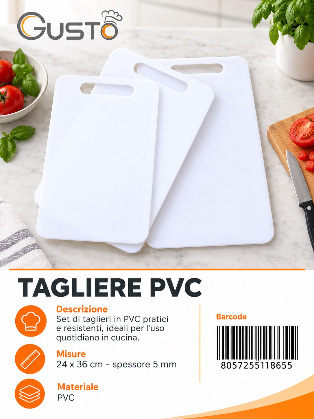 11865 Tagliere Pvc Bianco 24.5X36Cm 1/6 Ct 48