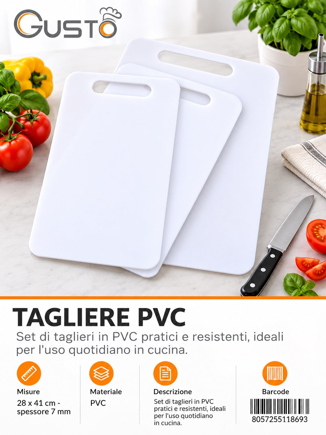 11869 Tagliere Pvc Bianco 28X41Cm Ct 36