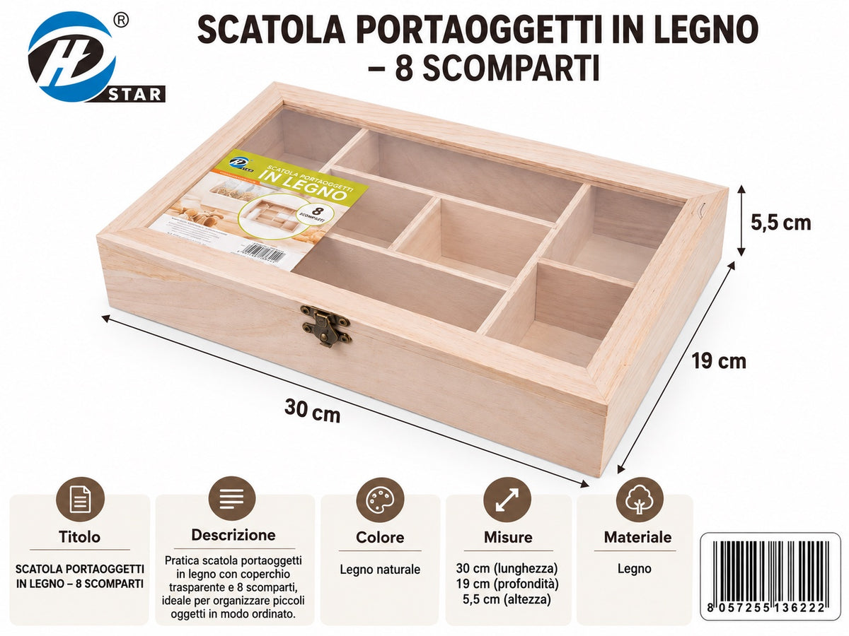 13622 Scatola Portaoggetti Di Legno 8P