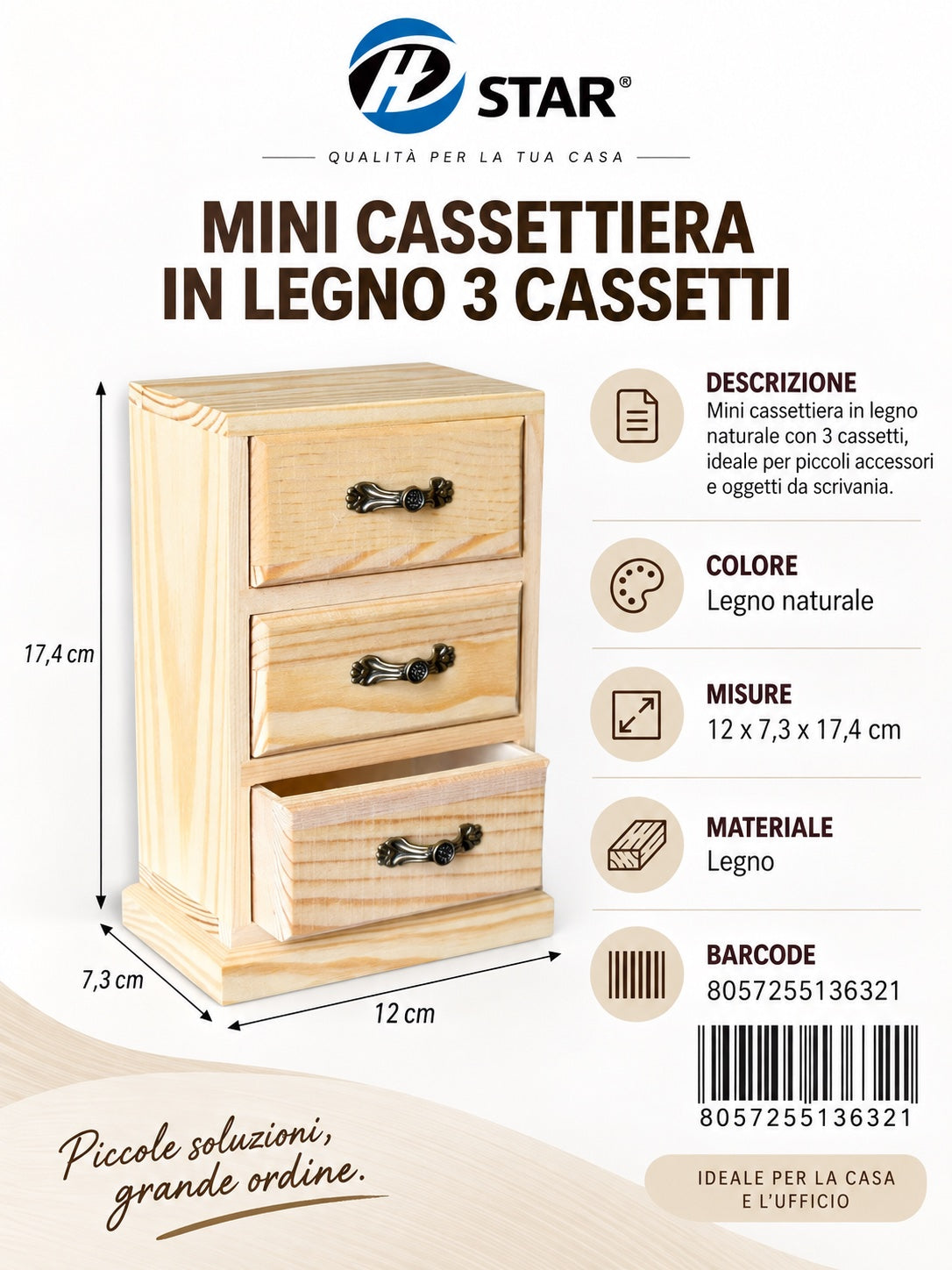 13632 Cassetti In Legno 3P Ct 60