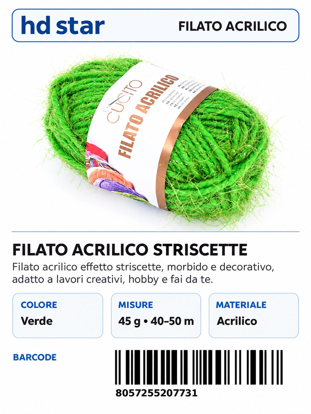 20773 Lana Acrilica Striscette 45G 1/10 Ct120 45 (608 )