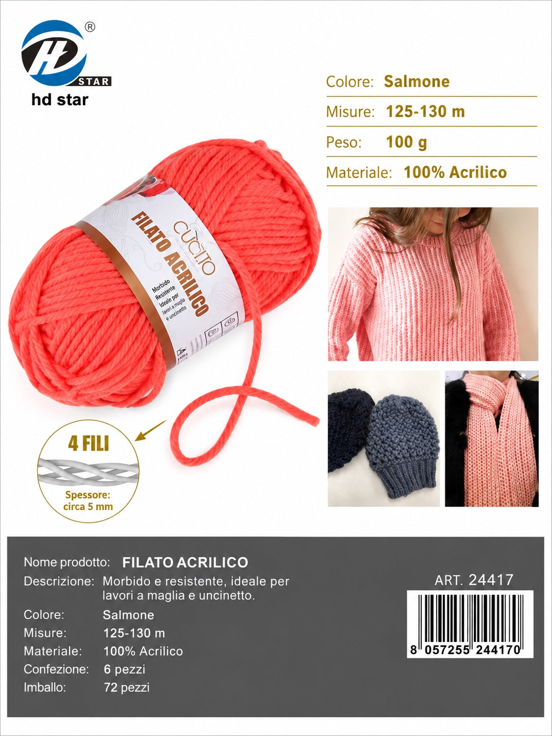 24417 Lana Acrilica 100G 130Mt 1/6 Ct72 836# (553 )