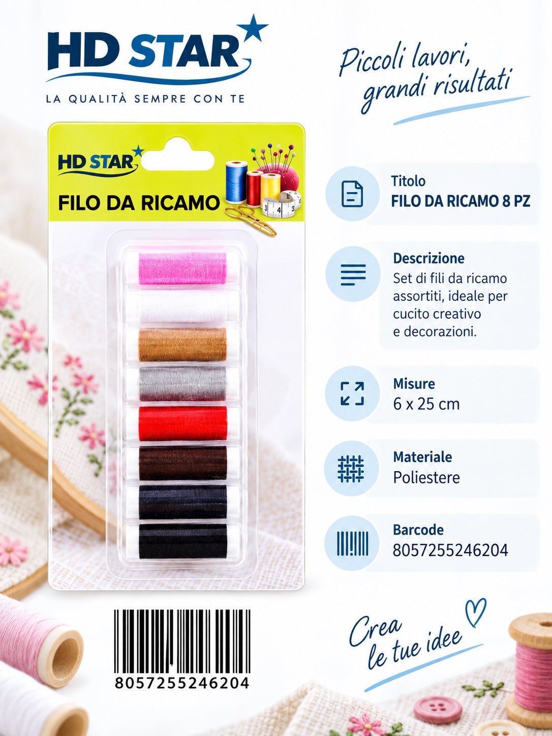 24620 Filo Di Ricamo Bianco 8Pz 1/12 Ct 120