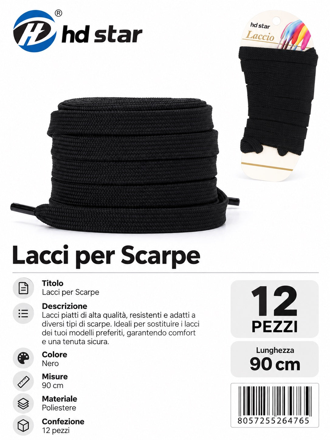 26476 Lacci Piatti 90Cm 1/12