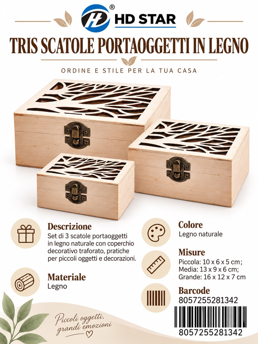 28134 Tris Scatole P/Oggetti Di Legno Ct 72
