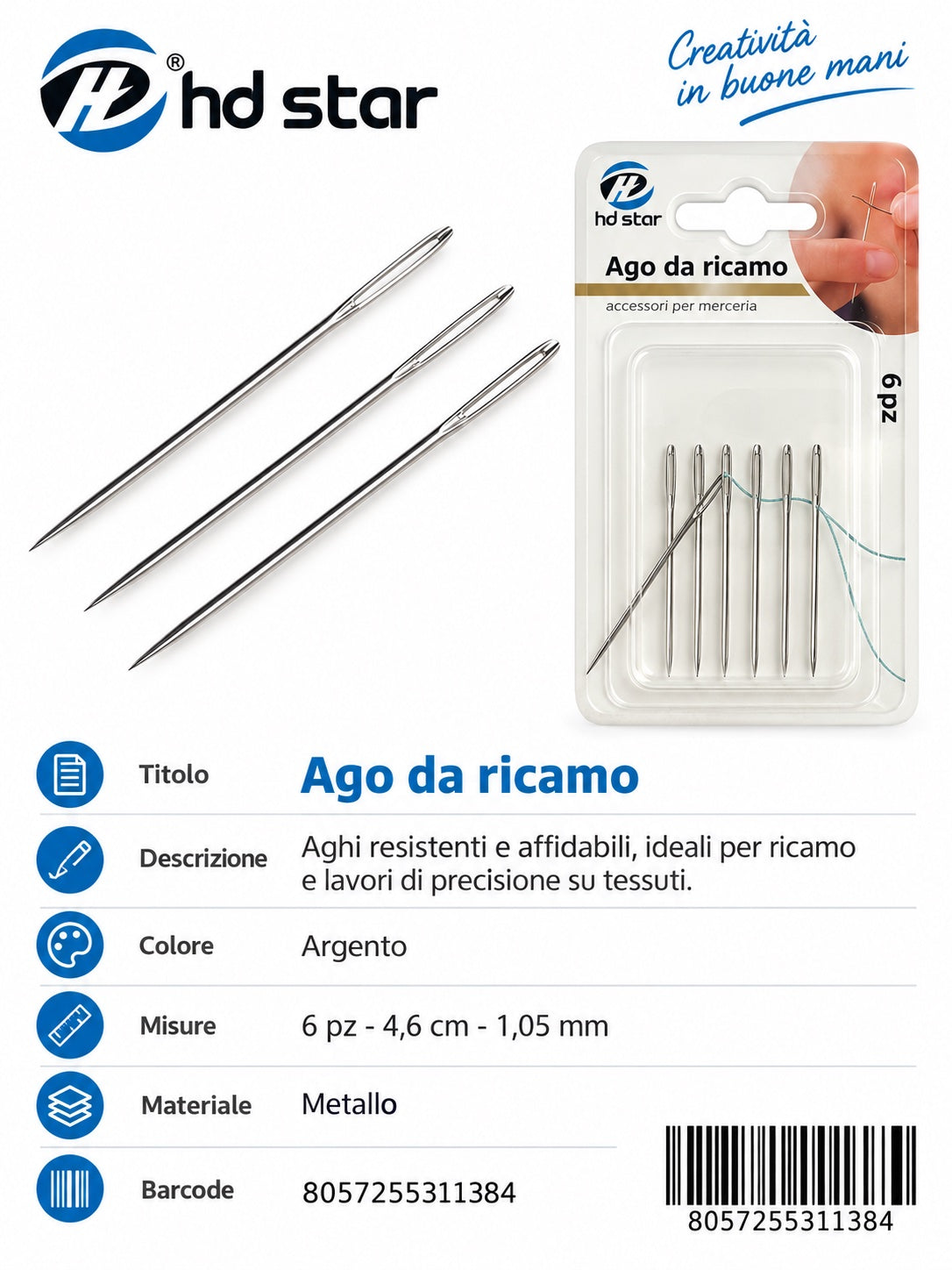 31138 Ago Da Ricamo 6.2Cm 6Pz 1/24
