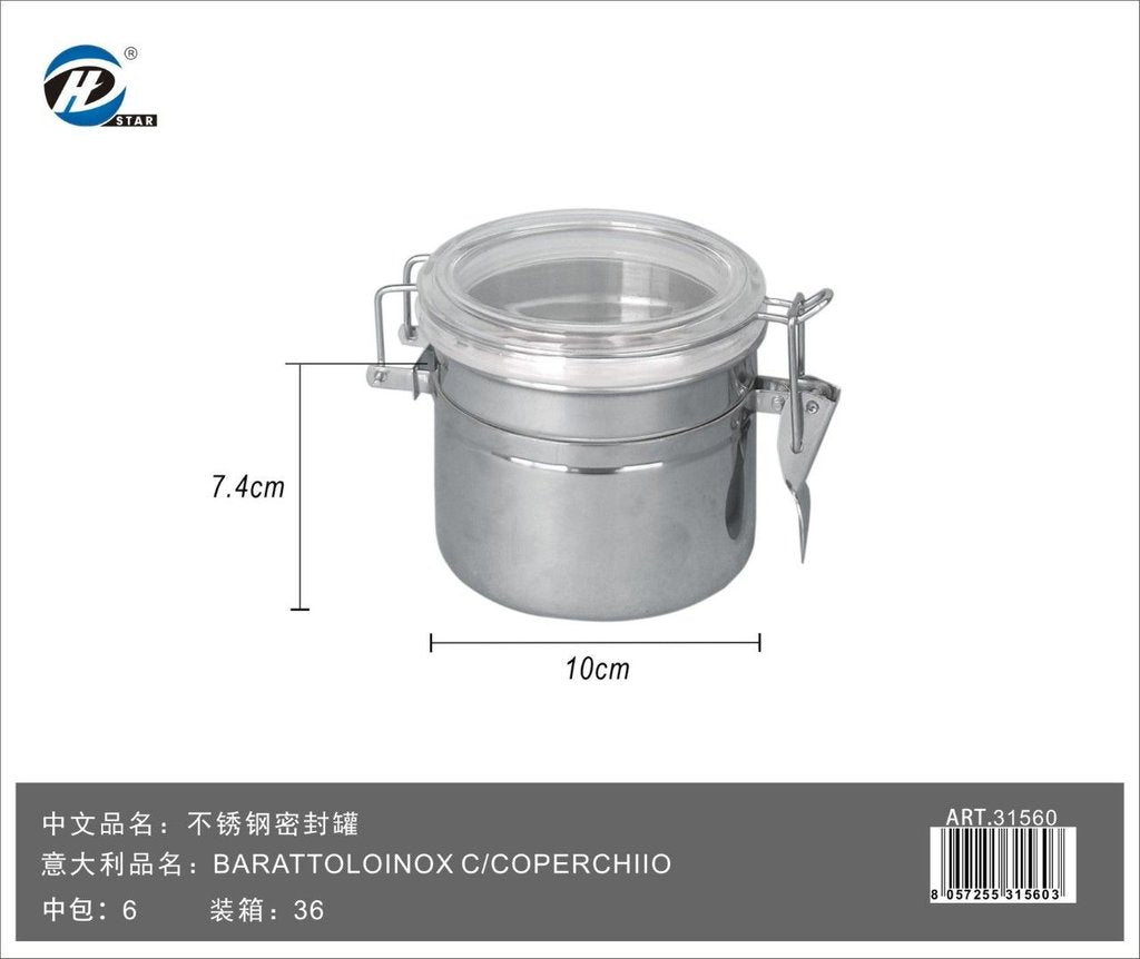 31560 Barattolo Inox C/coperchio 10x7.4cm