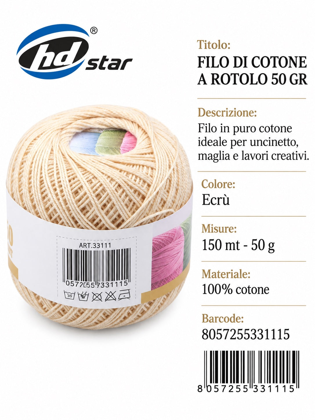 33111 Filo Ricamo 5#50G Ecru