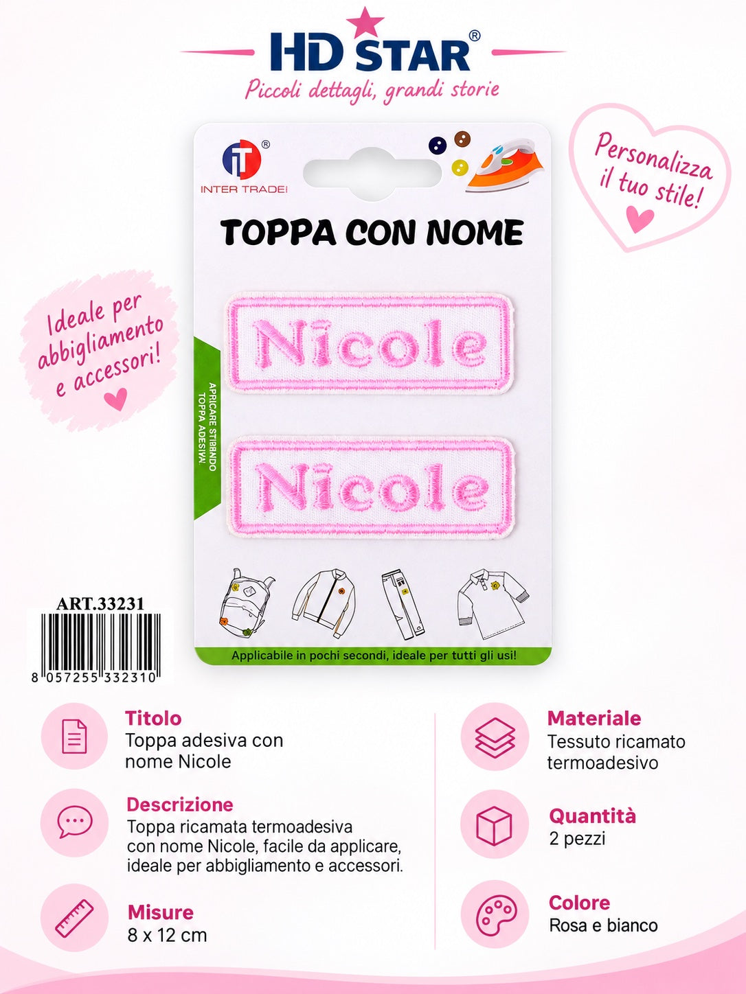 33231 Toppa Adesiva Nicole 2Pz 1/12 Ct 960