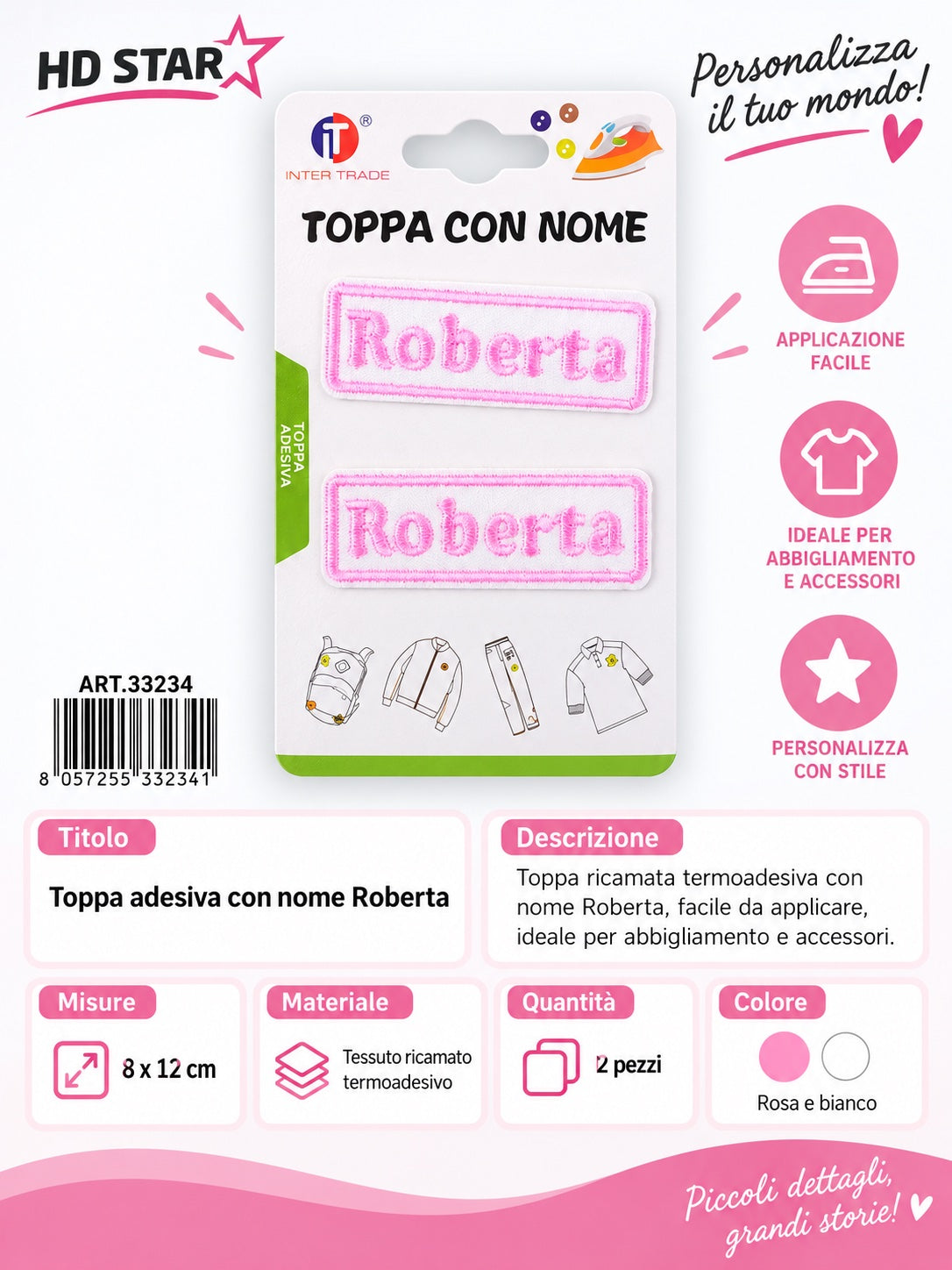33234 Toppa Adesiva Roberta2Pz 1/12 Ct 960