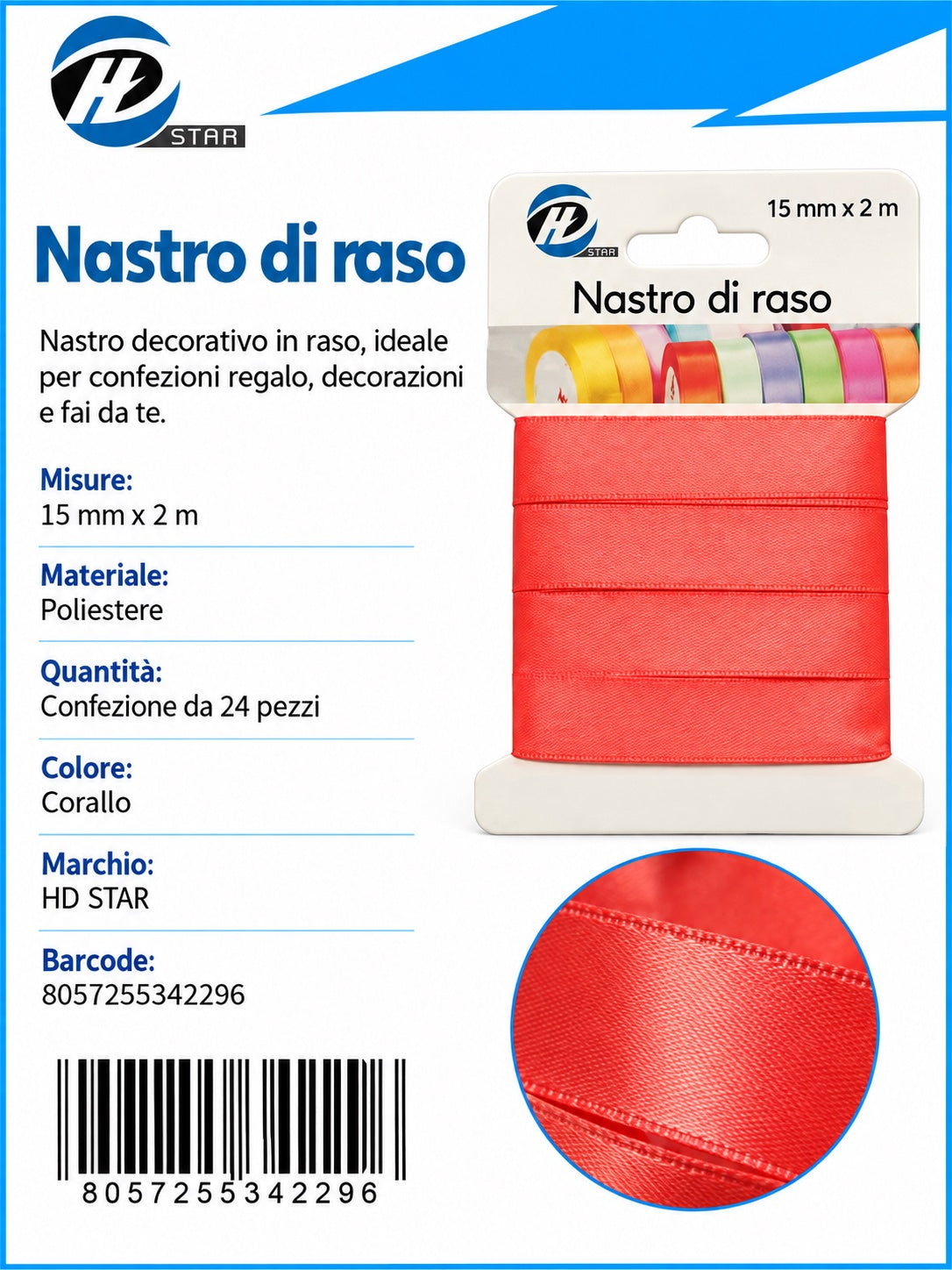 Z34229 Bb Nastro Di Raso 15Mm*2M Corallo