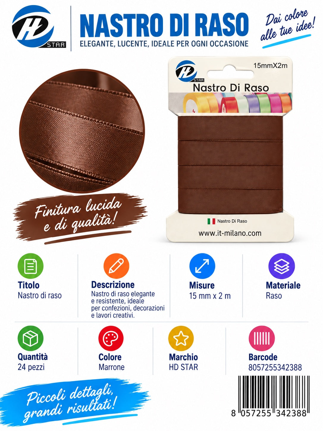 Z34238 Bb Nastro Di Raso 15Mm*2M Marrone