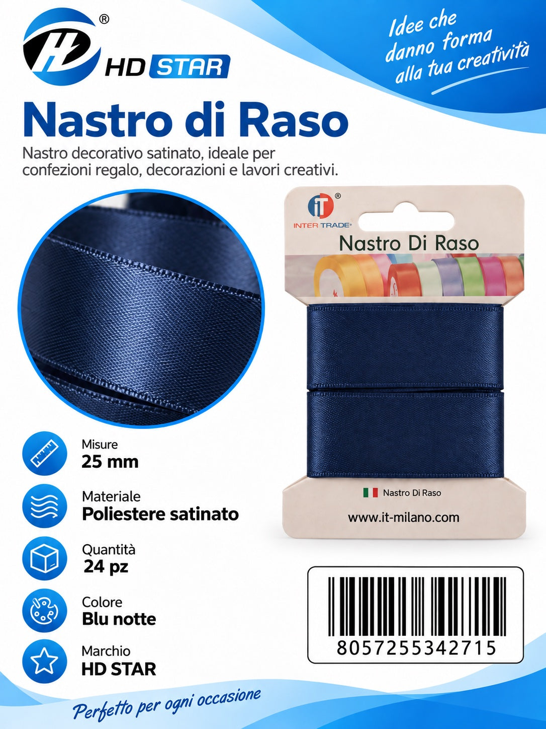 Z34271 Bb Nastro Di Raso 25Mm*2M Blu Notte