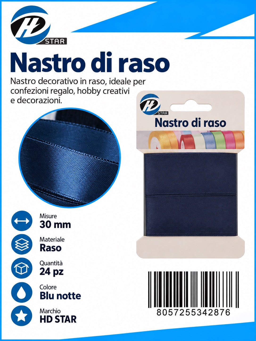 Z34287 Bb Nastro Di Raso 30Mm*2M Blu Notte