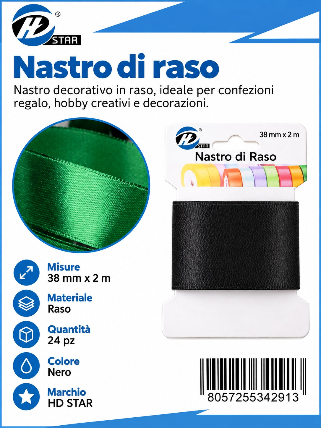 Z34291 Bb Nastro Di Raso 38Mm*2M Nero