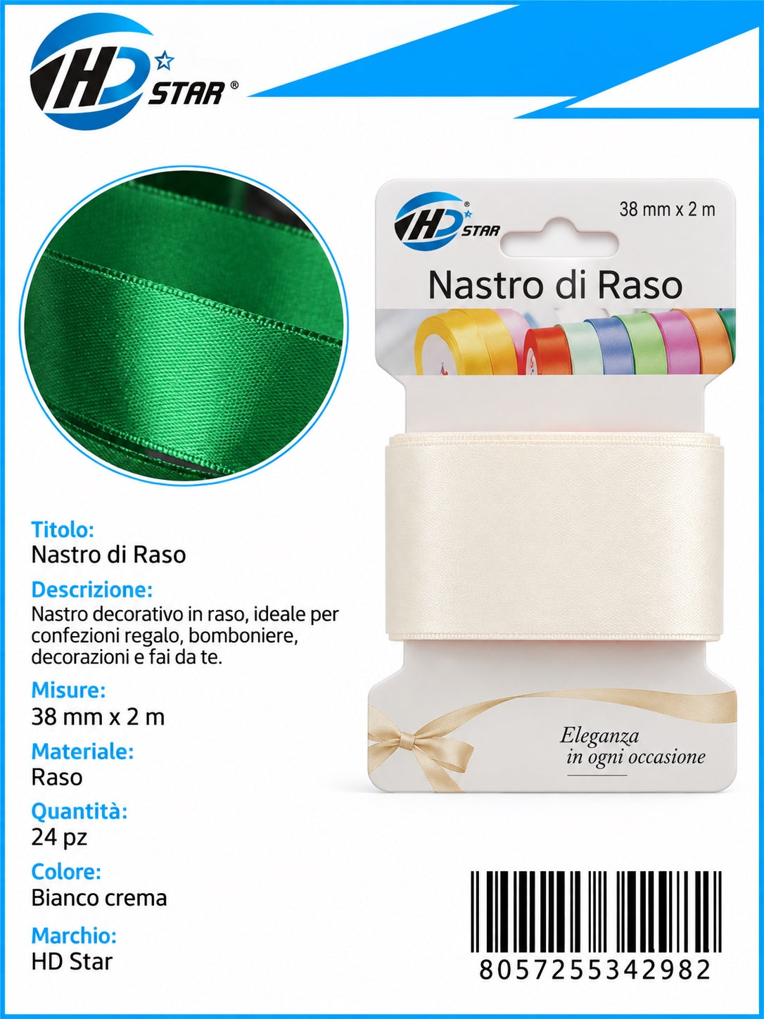 Z34298 Bb Nastro Di Raso 38Mm*2M Crema