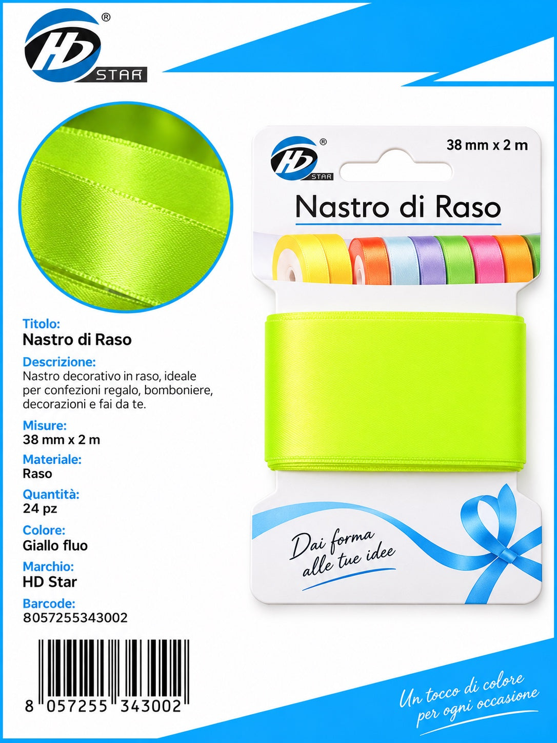 Z34300 Bb Nastro Di Raso 38Mm*2M Giallo Fluor
