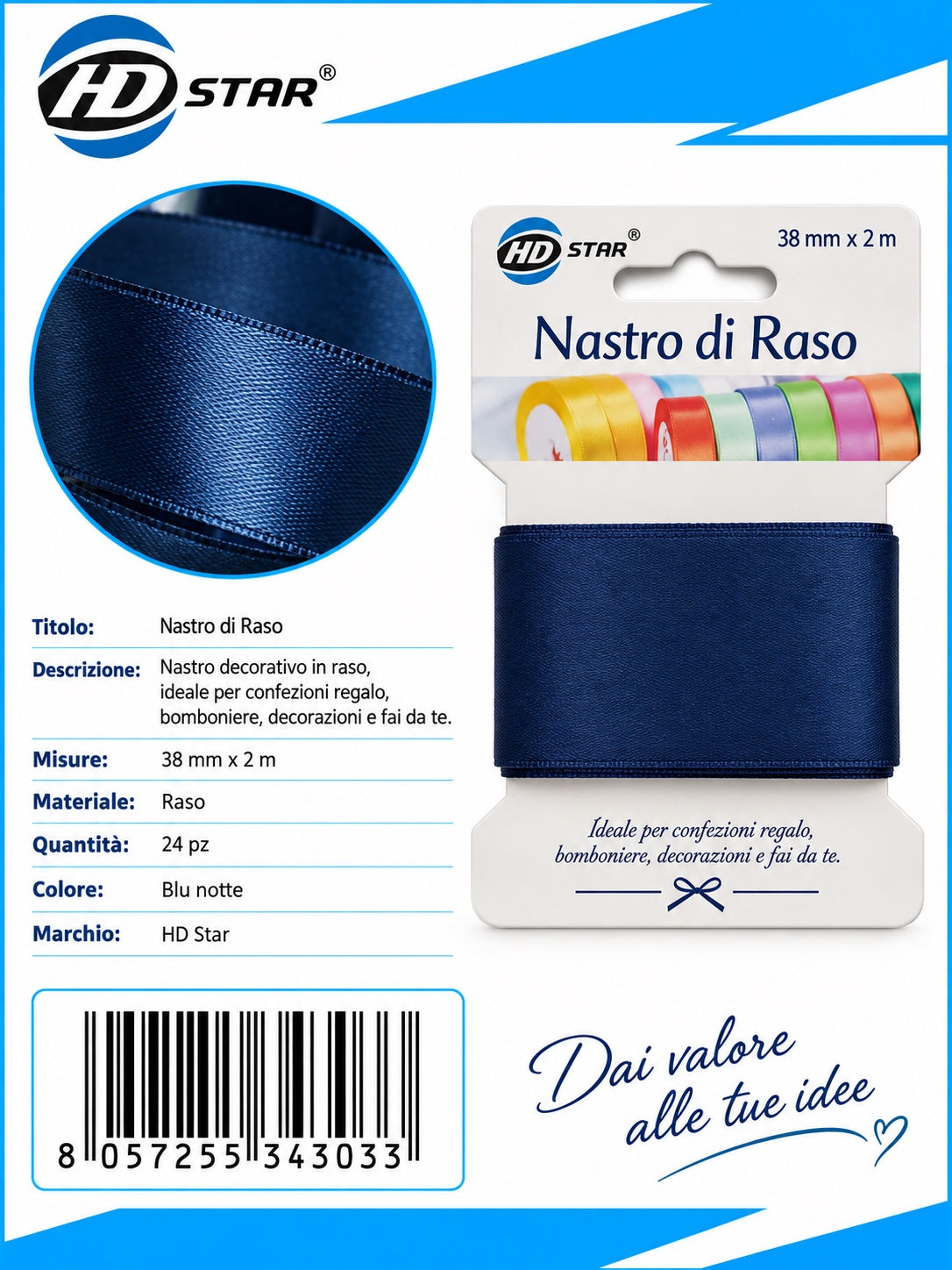 Z34303 Bb Nastro Di Raso 38Mm*2M Blu Notte