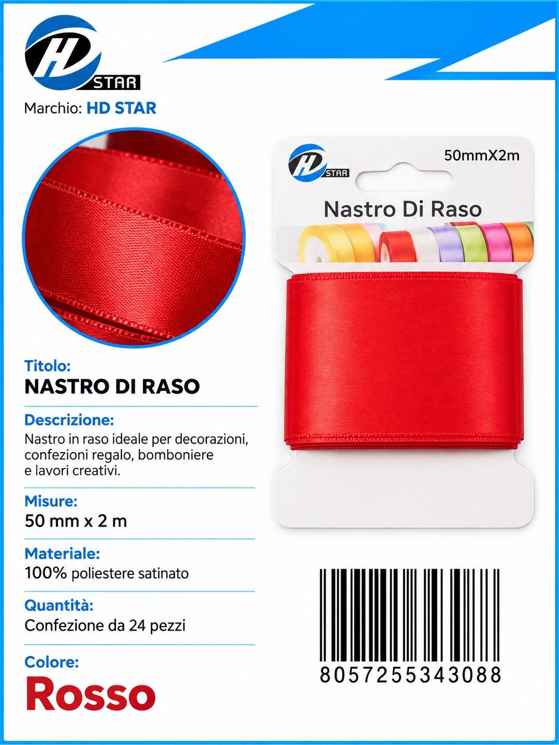 Z34308 Bb Nastro Di Raso 50Mm*2M Rosso