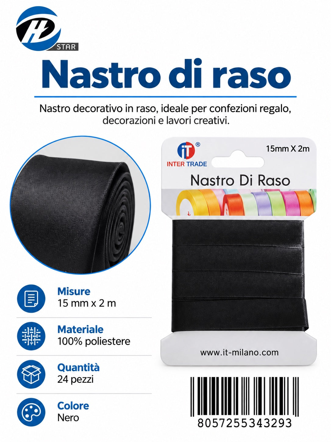 Z34329 Bg Nastro Di Raso 15Mm*2M Nero