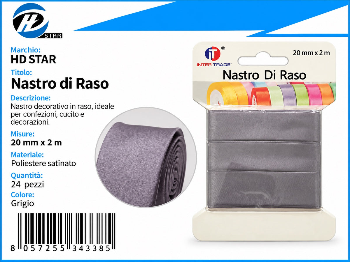 Z34338 Bg Nastro Di Raso 20Mm*2M Grigio