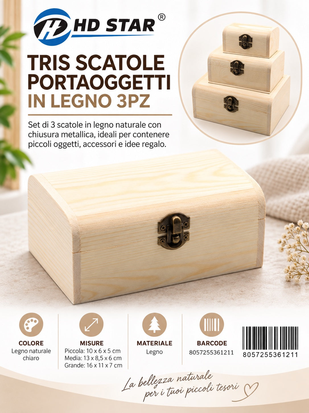36121 Set Scatole Di Legno 3Pz Ct 72