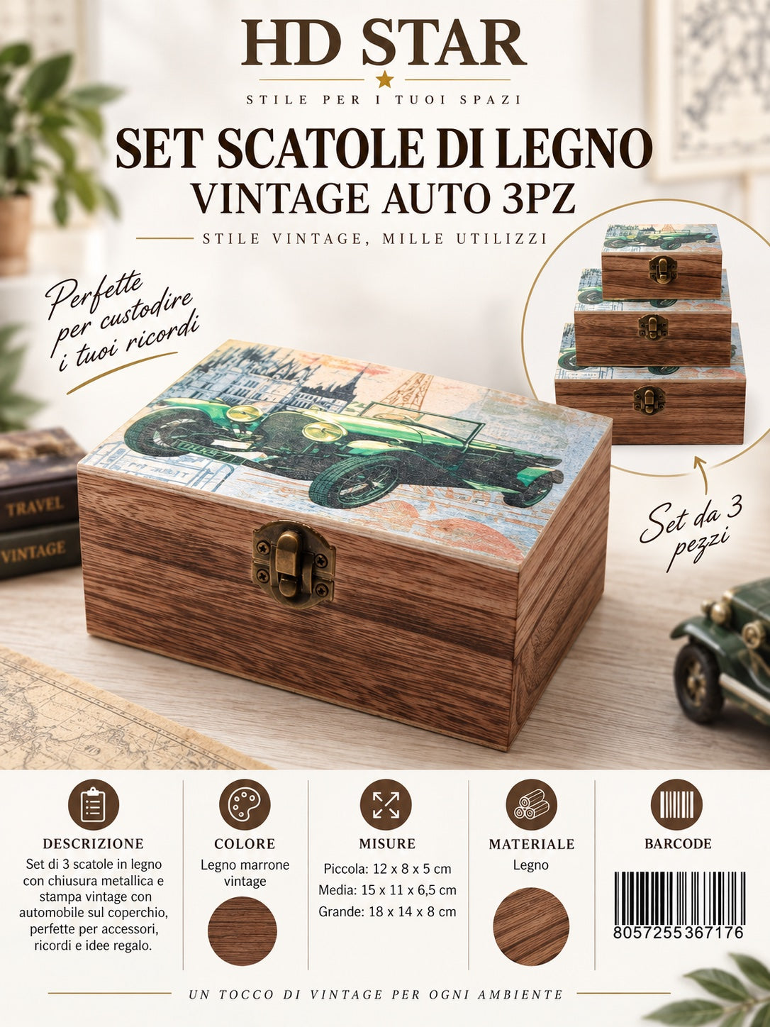 36717 Set Scatole Di Legno 3Pz Ct 48