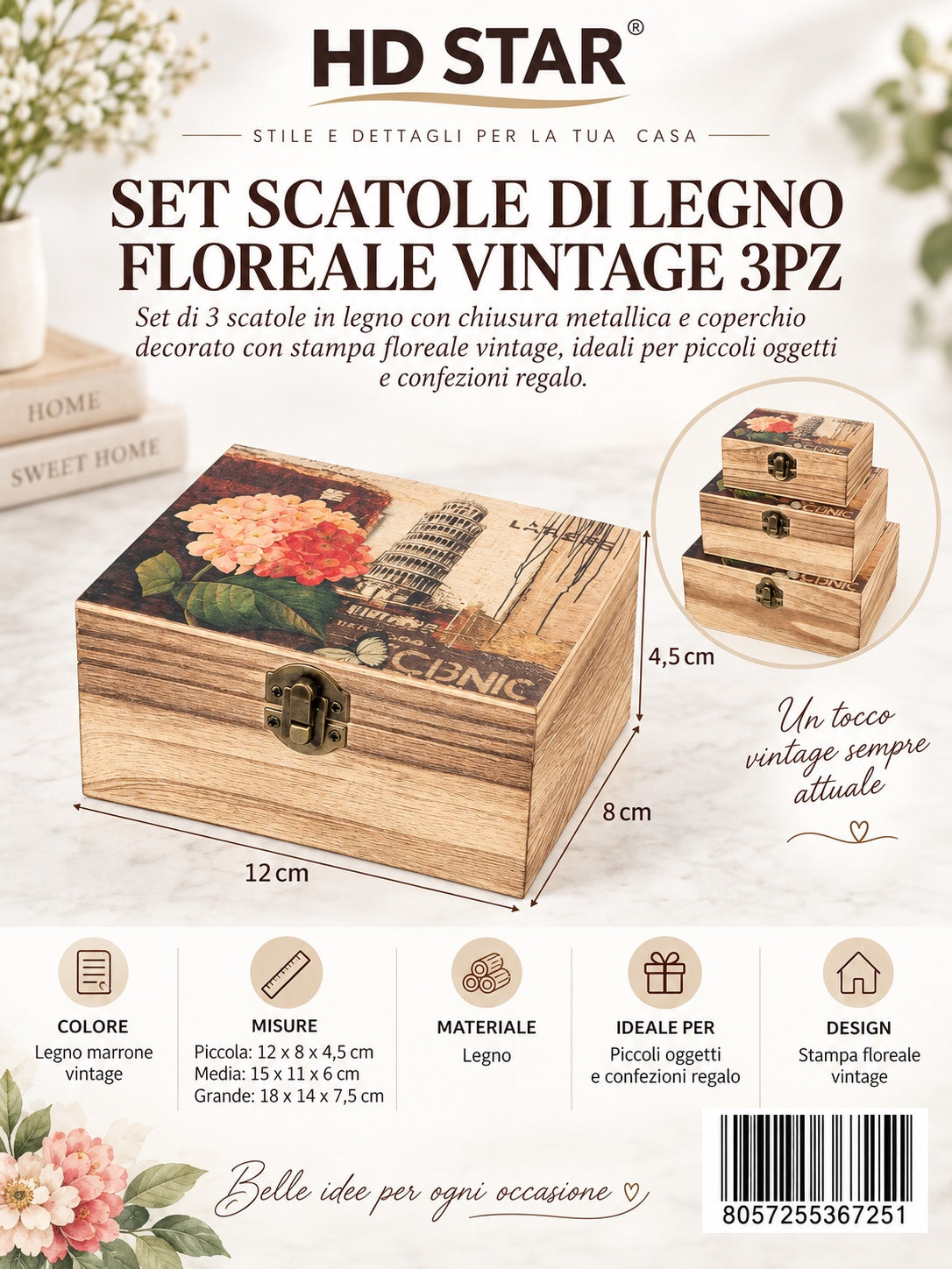36725 Set Scatole Di Legno 3Pz Ct 48