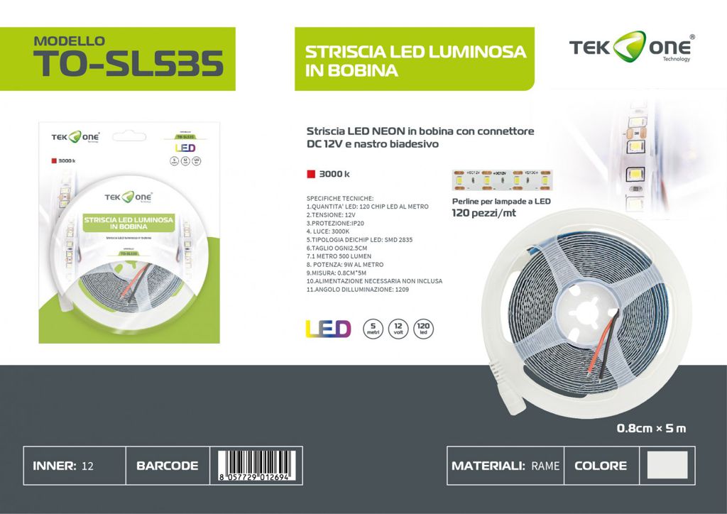 Striscia Led In Bobina 5M 120LED Luce Calda 3000K