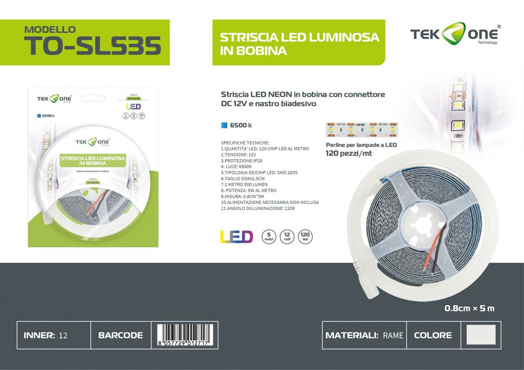 Striscia Led In Bobina 5M 120LED Luce Fredda 6500K