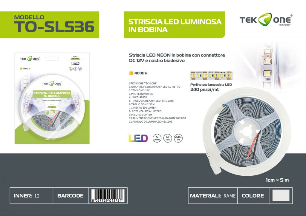 Striscia Led In Bobina 5M 240LED Luce Naturale 4000K