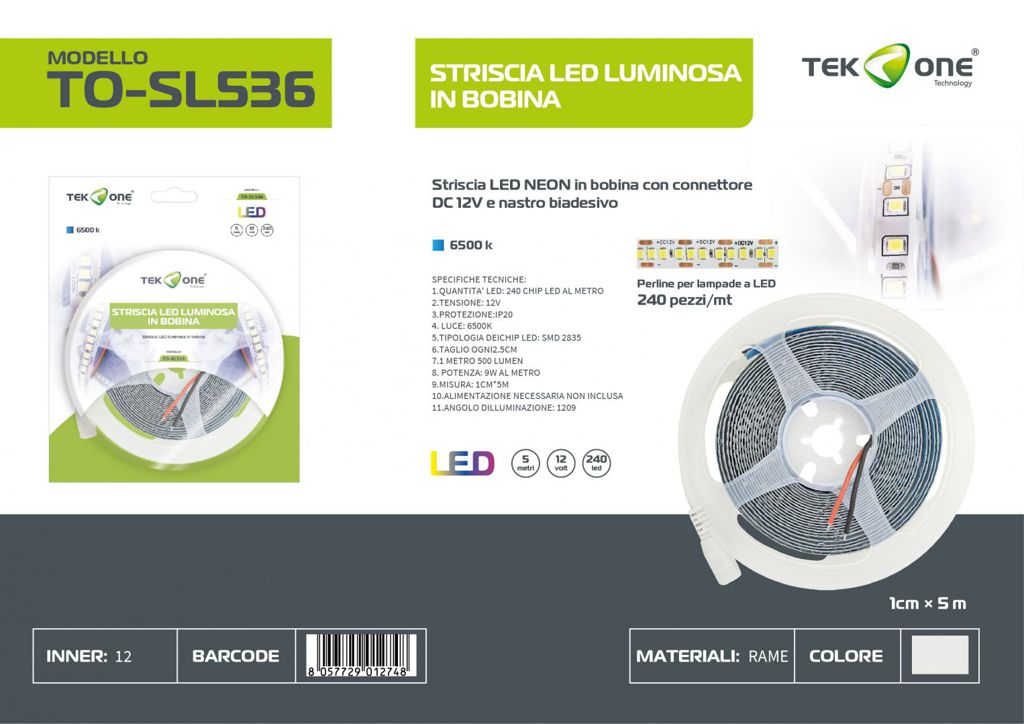 Striscia Led In Bobina 5M 240LED Luce Fredda 6500K
