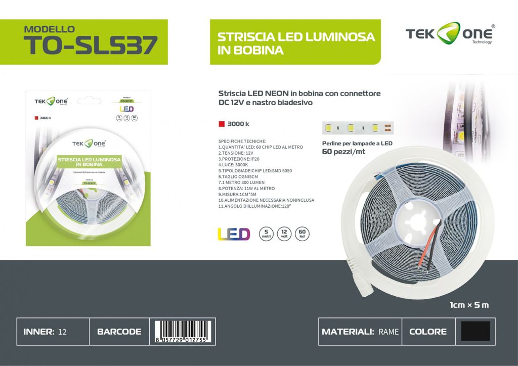 Striscia Led In Bobina 5M 60LED Luce Calda 3000K