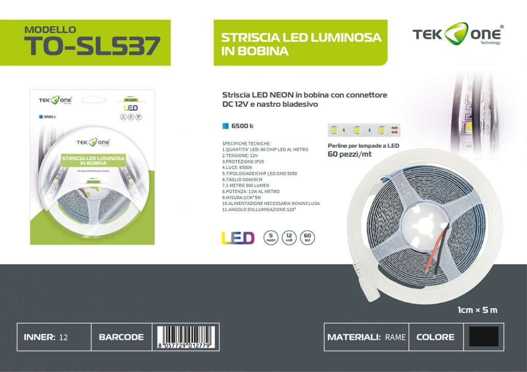 Striscia Led In Bobina 5M 60LED Luce Fredda 6500K