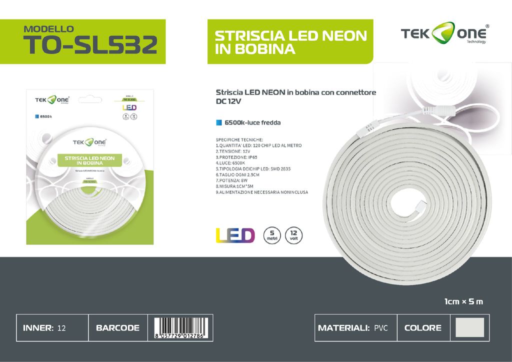 Striscia Led Neon In Bobina 5M 120LED Luce Fredda 6500K