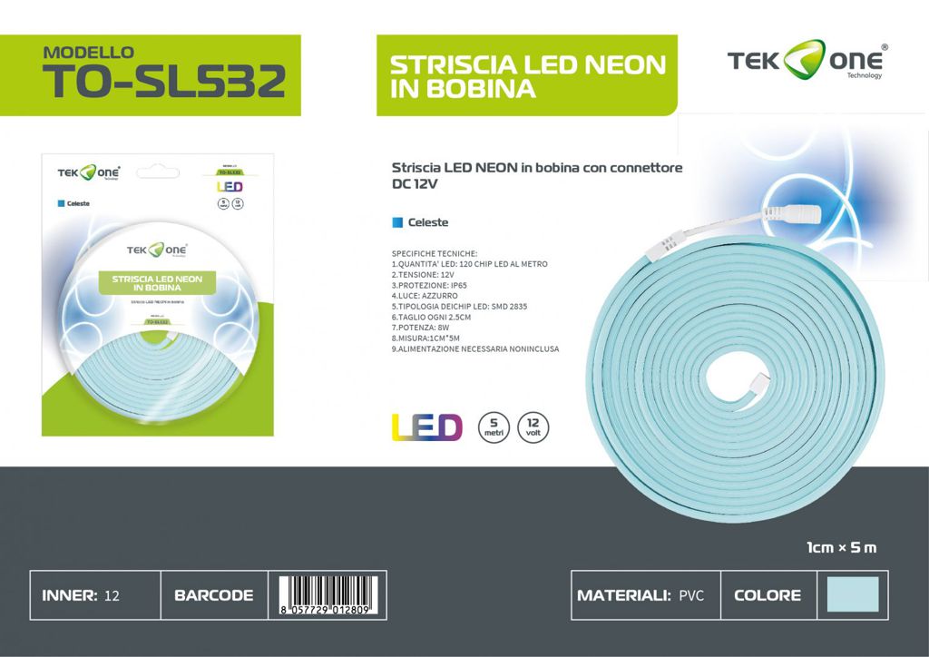 Striscia Led Neon In Bobina 5M 120LED Luce Azzurra